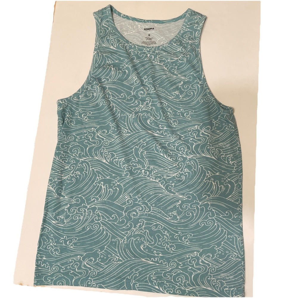 Sonoma Women's‎ Tank Top Small Ocean Green Wave Print Sleeveless Shirt